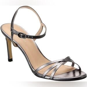 Stuart Weitzman Starla 80 Ankle Strap in Gunmetal Leather Sandal Heel Size 10